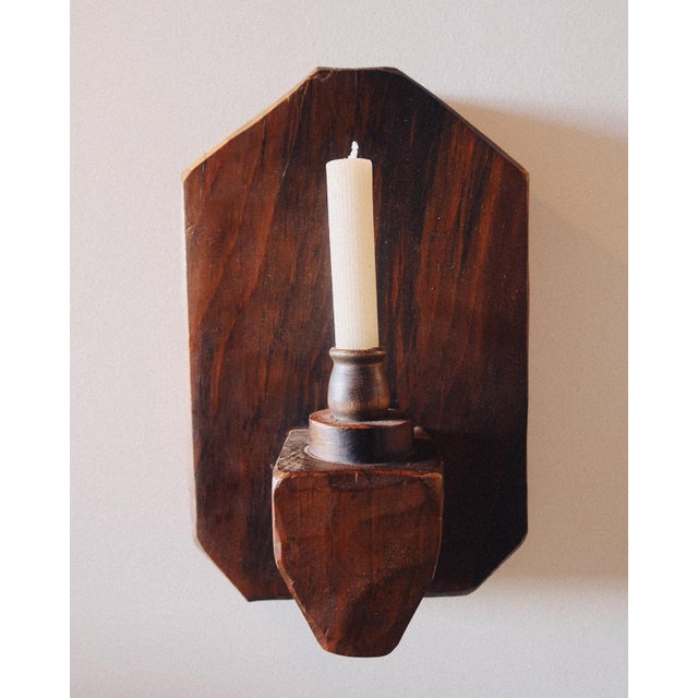 Wood Mid 20th Century Pair of Sculptural Brutalist Wooden Wall Sconces For Sale - Image 7 of 8
