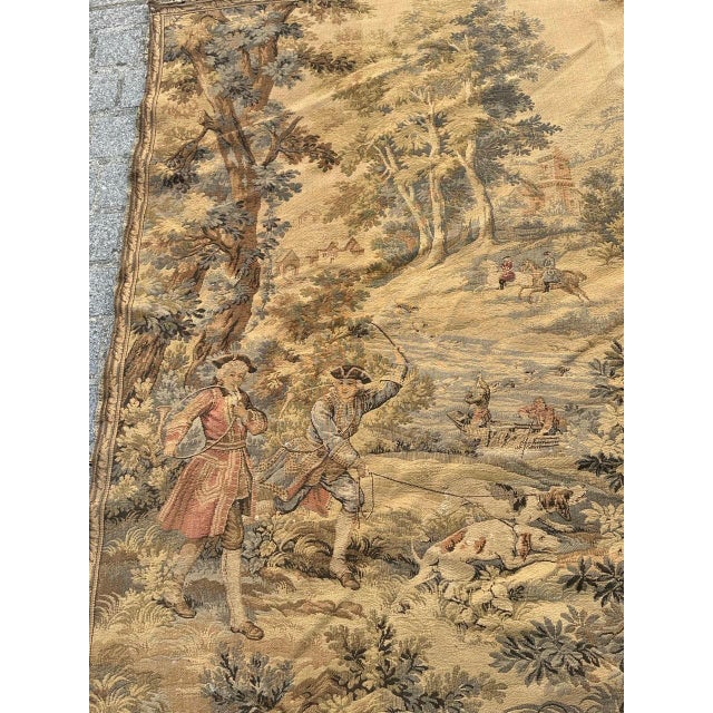 Vintage French Aubusson Jacquard Tapestry Hunting with Hounds, 1970s For Sale - Image 3 of 18