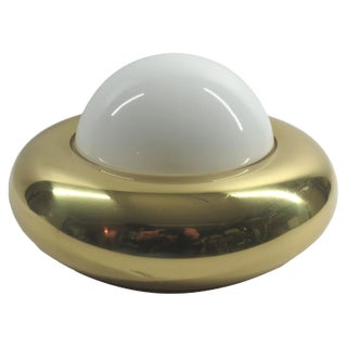 Large Ufo Wall Lamp in Opal Glass & Brass by Valenti, Italy, 1970s For Sale