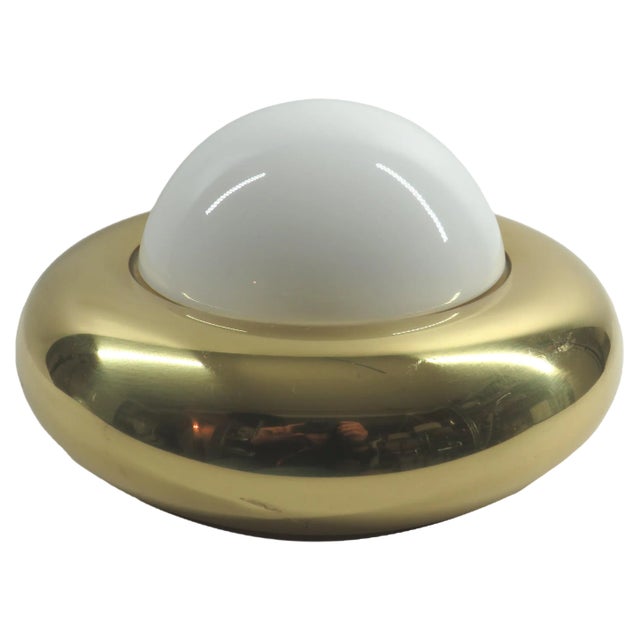 Large Ufo Wall Lamp in Opal Glass & Brass by Valenti, Italy, 1970s For Sale