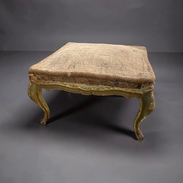 Large Venetian Baroque stool, Italy, early 20th century. Green lacquered wood. Minor signs of wear. Dimensions: W 60 cm D...