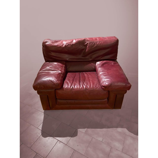 Maroon Cognac Leather Living Room Set from Roche Bobois, 1990s, Set of 5 For Sale - Image 8 of 11