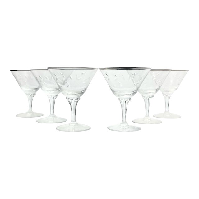 1950s Fostoria “Bridal Belle” Set of 6 Coupe Champagne Glasses For Sale