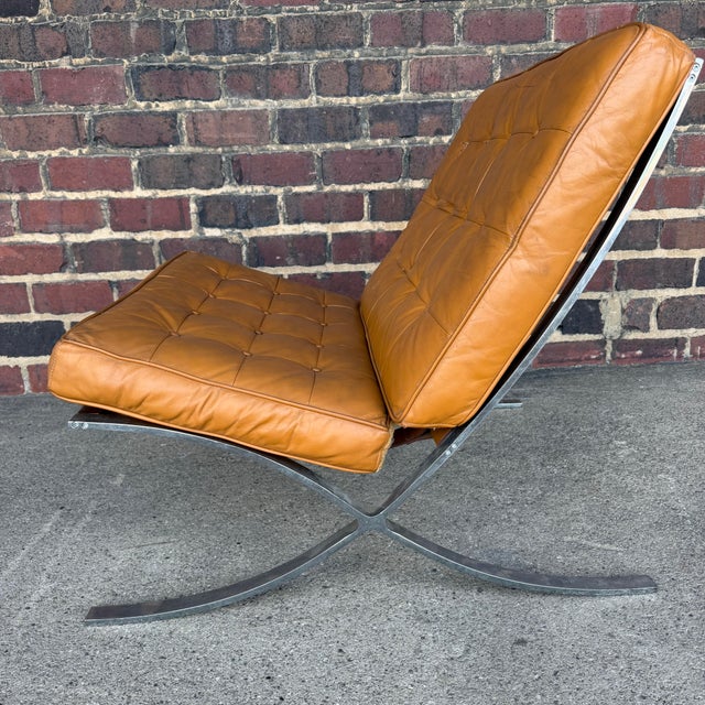 Mid-Century Modern Tan Leather Mid Century Barcelona Style Lounge Chair For Sale - Image 3 of 12