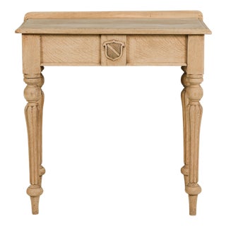 19th Century English Bleached Oak Side Table with Carved Shield Motif For Sale