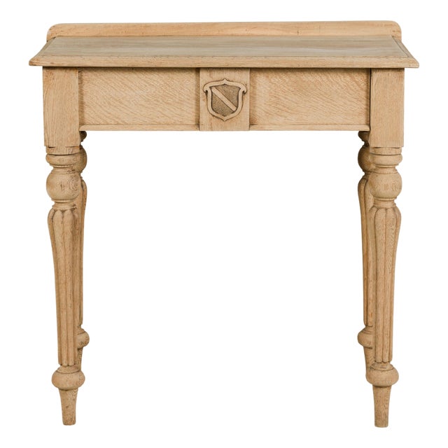 19th Century English Bleached Oak Side Table with Carved Shield Motif For Sale