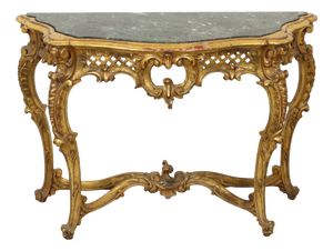 French Louis XV Style Console Table in Gold Leaf Gilded Wood and Marble, 1890s