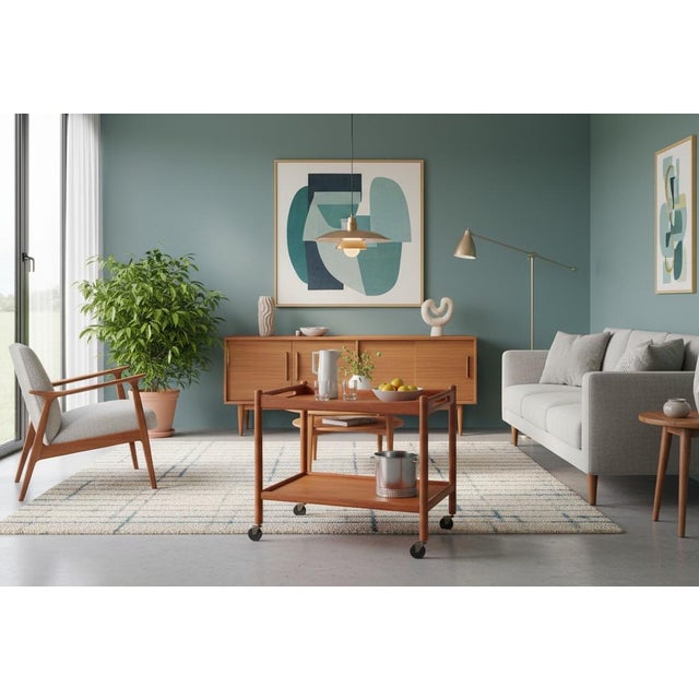 1970s AT-45 Serving Trolley in Teak by Hans J. Wegner for Andreas Tuck, Denmark, 1960s For Sale - Image 5 of 14