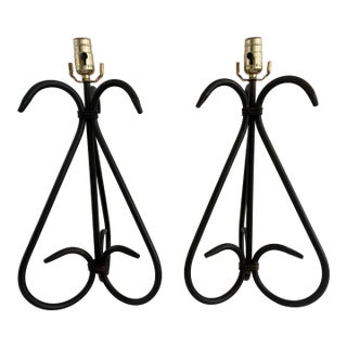 Pair of Vintage Wrought Iron Scroll Table Lamps, 20" For Sale
