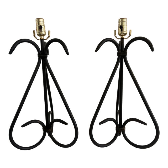 Pair of Vintage Wrought Iron Scroll Table Lamps, 20" For Sale