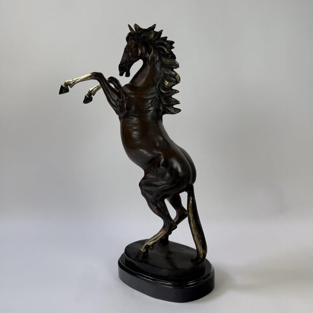 Bronze Rearing Horse Sculpture, 25” H – Prancing Stallion on Marble Base For Sale - Image 4 of 8