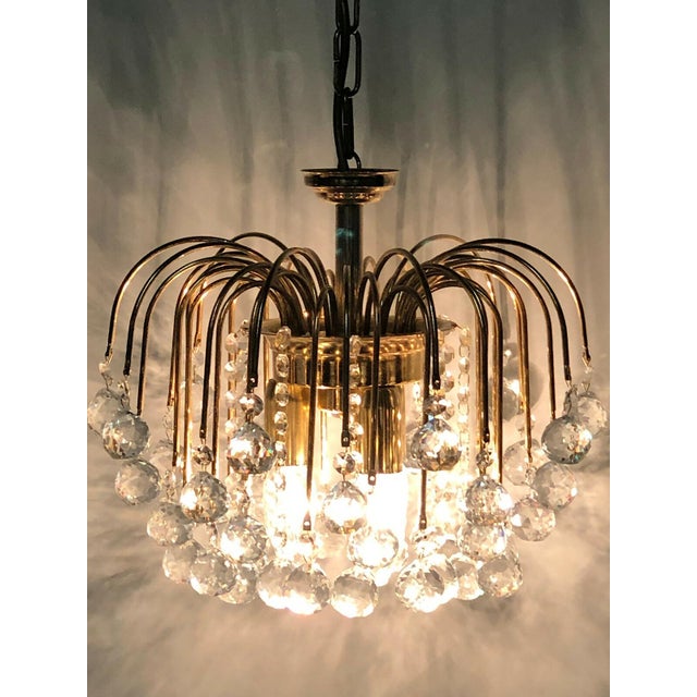 Gold-Plated Metal Lead Crystal Ball Three-Light Chandelier, 1970s For Sale - Image 10 of 11