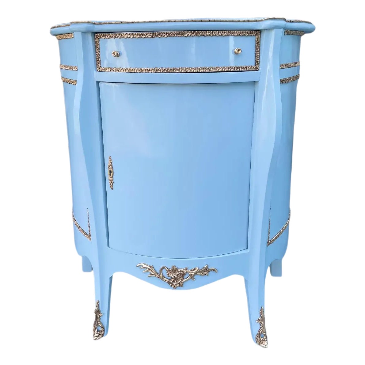 Antique 1920s Curved Inlaid Demilune Entryway Cabinet | Chairish
