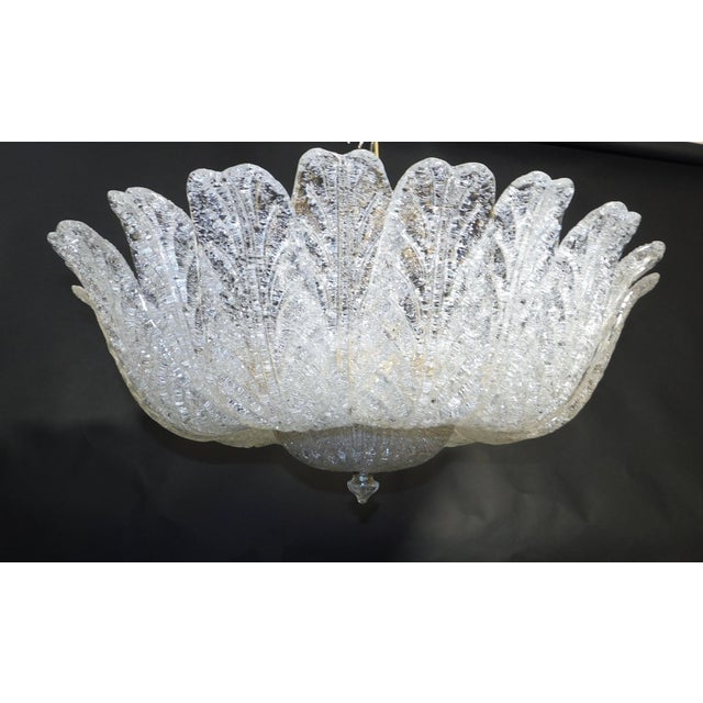 Vintage Italian Murano glass flush mount with clear graniglia glass leaves on gold metal frame / Made in Italy in the...