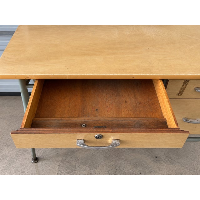 1950s 1950s Attributed to Raymond Loewy for Brunswick Industrial Metal Writing Desk For Sale - Image 5 of 7
