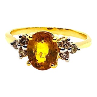 Bochic “Orient” Vintage Yellow Sapphire & Cognac Diamond Ring Set In 18K Gold & Silver For Sale