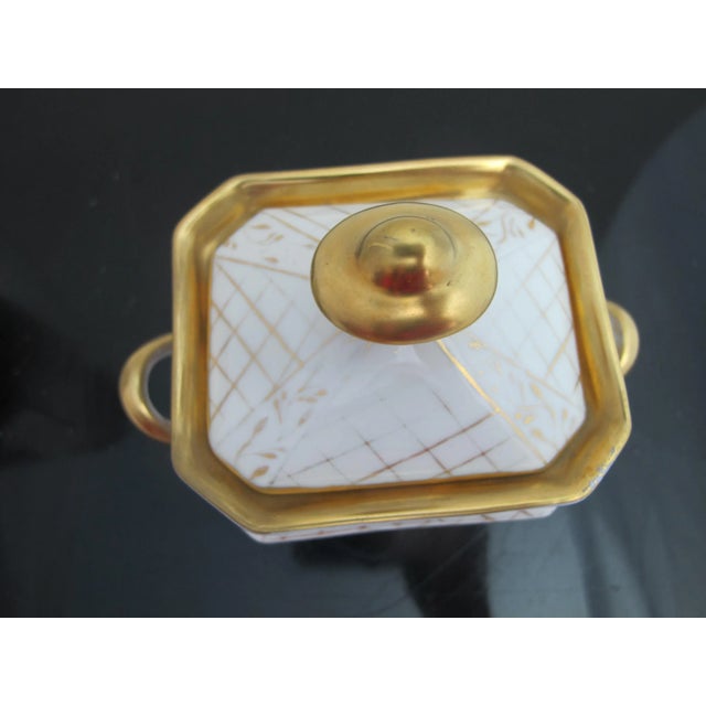 Ceramic Vintage Flower & Basket Weave Gilt Porcelain Creamer Pitcher & Sugar Bowl W/Lid For Sale - Image 7 of 8