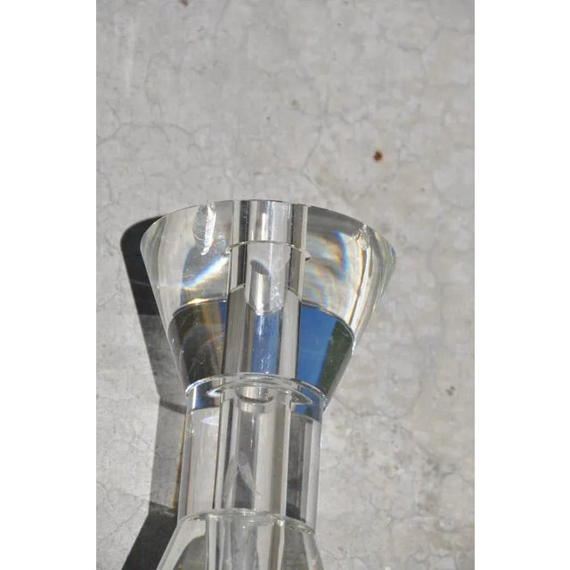 Pair of Large and Heavy Italian Solid Clear Crystal Candlesticks With Etched Art For Sale - Image 12 of 13