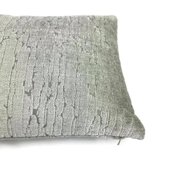 Fabricut Inc. Fabricut Vendom Velvet in Silver Velvet Lumbar Pillow Cover - Textured Stripe Velvet Rectangle Cushion Case For Sale - Image 4 of 4