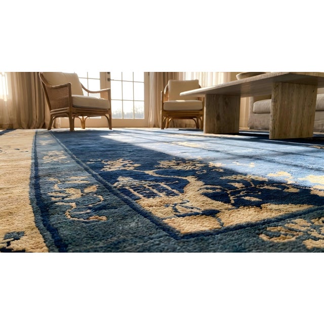 1900s Deep Navy Blue Open Field Chinoiserie Antique Chinese Peking Rug For Sale - Image 14 of 14