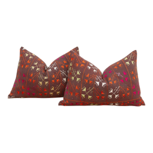 Set of 2, Kuchiana Mirror, Antique Phulkari Lumbar Pillow Covers