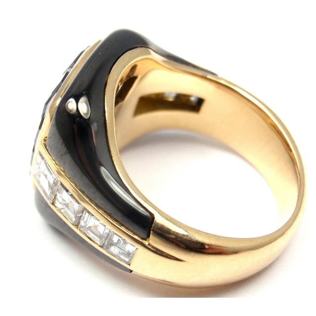 2000 - 2009 Piaget 18k Yellow Gold Diamond Invisible Set Sapphire Enamel Ring, size 6.5 For Sale - Image 5 of 9