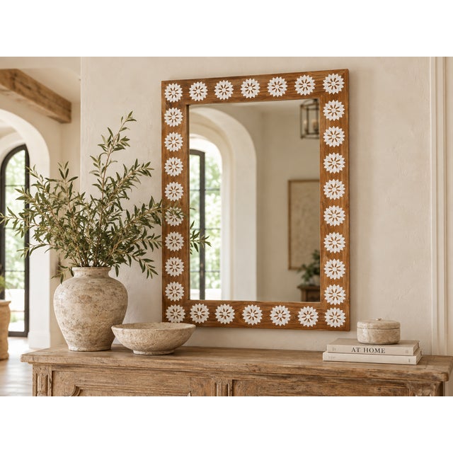 Showing clean contemporary lines contrasting with reclaimed teak and handmade inlay work. This beautiful boho modern...