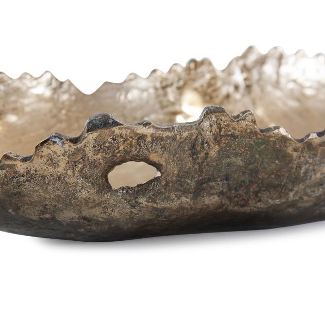 Metal Golden Ore Organic Shaped Oblong Bowl For Sale - Image 7 of 11
