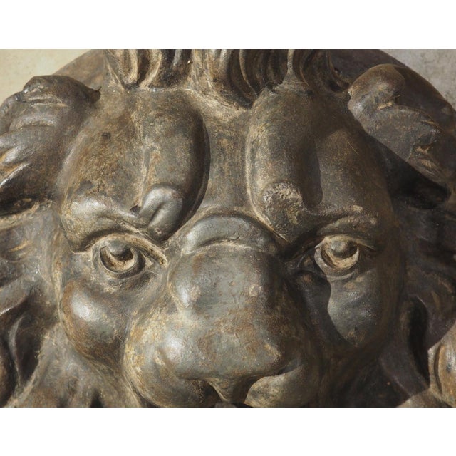 Metal Pair of Heavy French Cast Iron Lion Building Ornaments, Circa 1900 For Sale - Image 7 of 18