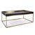The Vassio Coffee Table features a tray top design in an ebony wood veneer accented with metal touches in brushed brass....