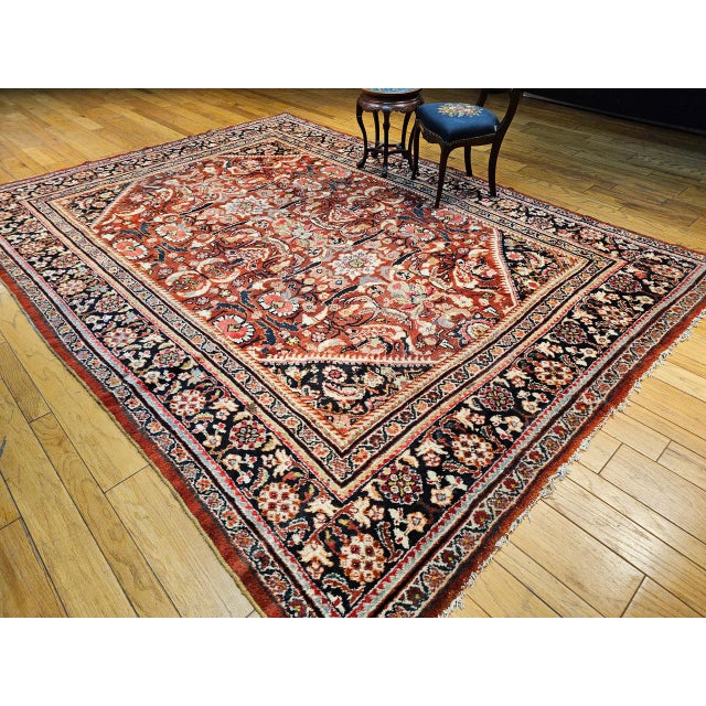 1900 - 1909 Vintage Persian Mahal Sultanabad Rug, Hand-Knotted Wool, Geometric Pattern, 9x13, Rust-Red & Navy For Sale - Image 5 of 17