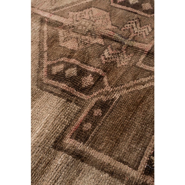 Textile Vintage Circa 1940 Brown Turkish Oushak Hand Knotted Wool Runner 3ft 11in X 15ft 1in For Sale - Image 7 of 18