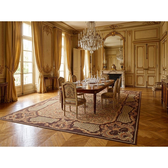 9x12 Vintage Aubusson Flat Weave Wool Rug, Brown Baroque Medallion For Sale - Image 13 of 14