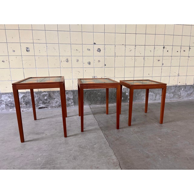 Danish Nesting Tables with Ceramic Inlay, 1960, Set of 3 For Sale - Image 6 of 12