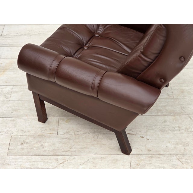 Danish Armchair in Brown Furniture Leather, 1970s For Sale - Image 18 of 18