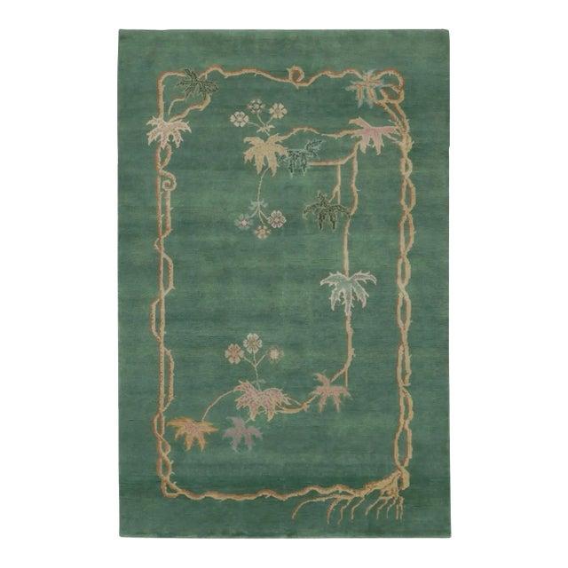 Chinese Art Deco Style Floral Wool Rug by Rug & Kilim, India For Sale