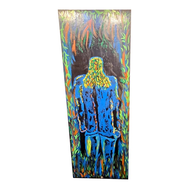 1990s Primitive-Futurism Oil, Enamel and Acrylic on Large Wood Board by Artist John M. Carnright (1945-2023) For Sale