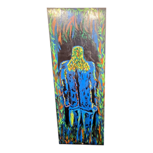 1990s Primitive-Futurism Oil, Enamel and Acrylic on Large Wood Board by Artist John M. Carnright (1945-2023)