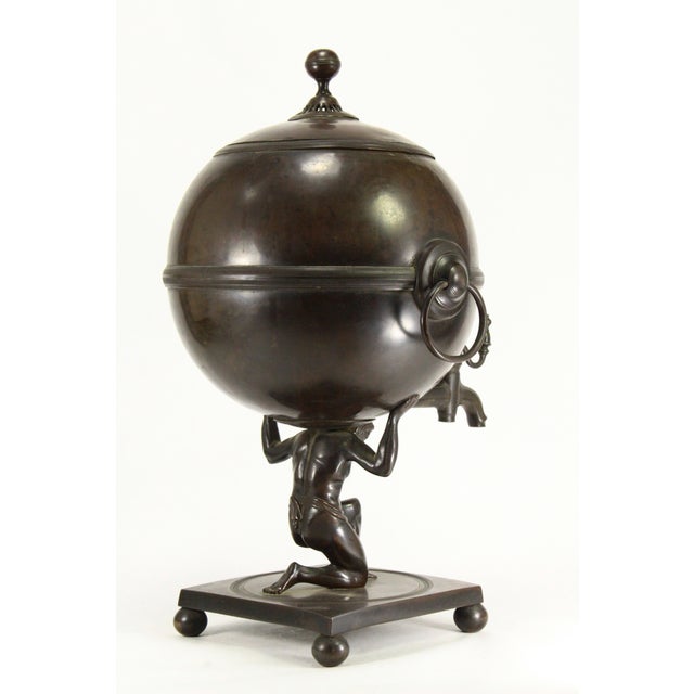 Neoclassical 1800-1820's Hot Water Tea Urn Samovar With Atlas Figure Support Patinated Bronze For Sale - Image 3 of 17