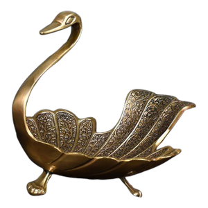 Vintage Gilded Swan-Shaped Decorative Dish With Ornate Wing Detailing