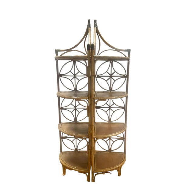 A beautiful PAIR of Artistic 4 tier corner shelves. Matching the Brighton Pavilion style these are in a natural color...