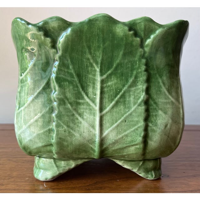 Green Vietri Italian Cabbage Leaf Cachepot/Planter For Sale - Image 8 of 8