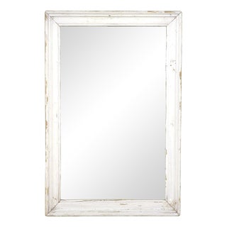 Antique Solid Wood Mirror with White Patina For Sale