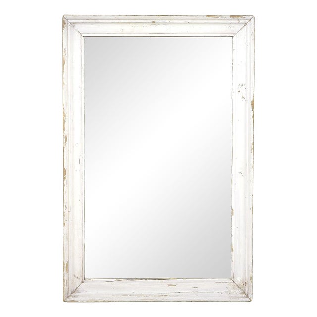 Antique Solid Wood Mirror with White Patina For Sale