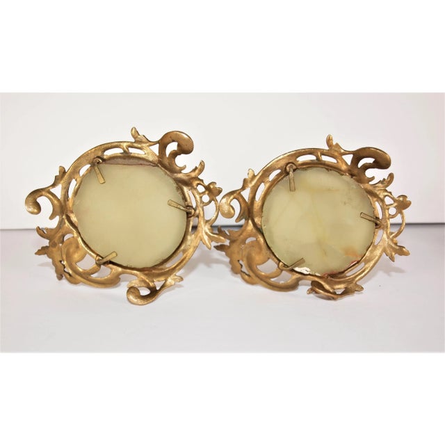 Antique French Brass Inkwell & Candlesticks With Onyx Center - Set of 3 For Sale - Image 4 of 8