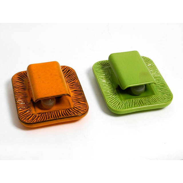 Mid-Century Modern Orange and Green Glazed Ceramic Wall Lights from Kaiser Leuchten, 1960s, Set of 2 For Sale - Image 3 of 18