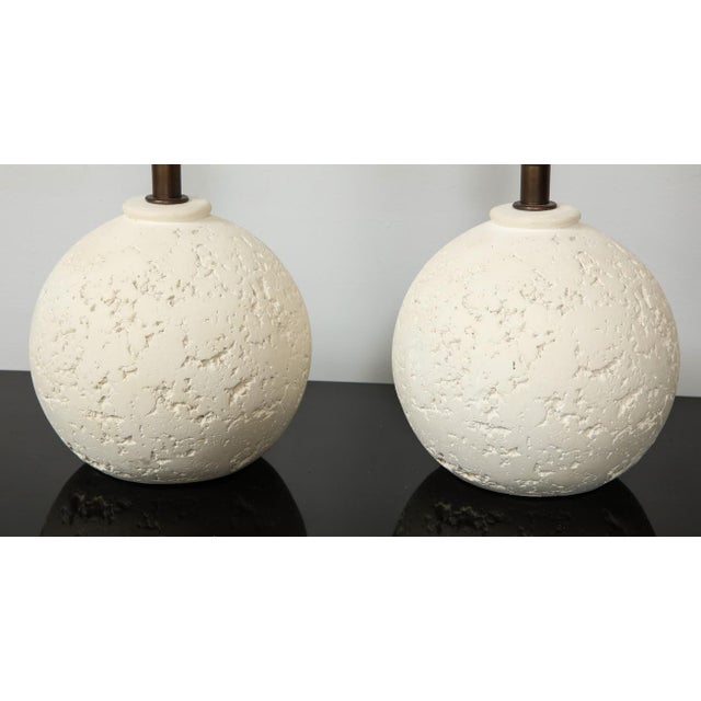 Mid-Century Modern Bespoke Textured Circular Plaster Lamps - a Pair For Sale - Image 3 of 8
