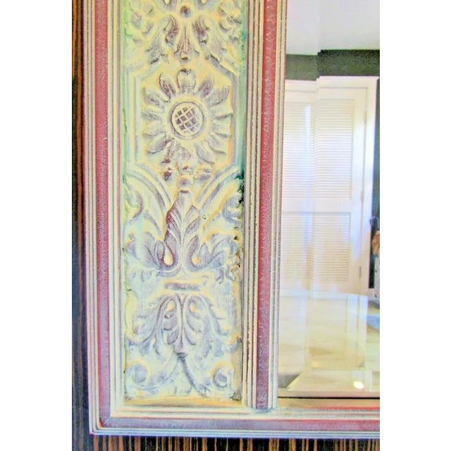1940s 1940s French Trumeau Large Wall Mirror Pale Green Painted With Red Trim For Sale - Image 5 of 8