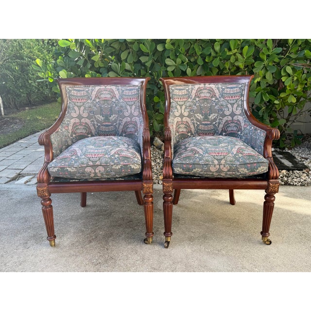 Hickory Chair Furniture Company Vintage Hickory Chair Regency Mahogany Armchairs With Original James River Upholstery, Pair For Sale - Image 4 of 12