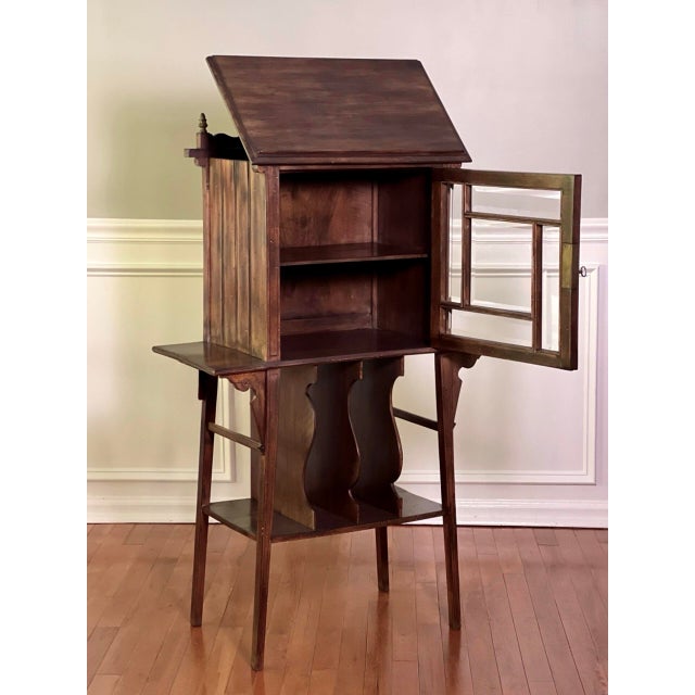 Art Nouveau Walnut Display or Music Cabinet With Beveled Glass and Easel Stand, C. 1910s For Sale - Image 4 of 17